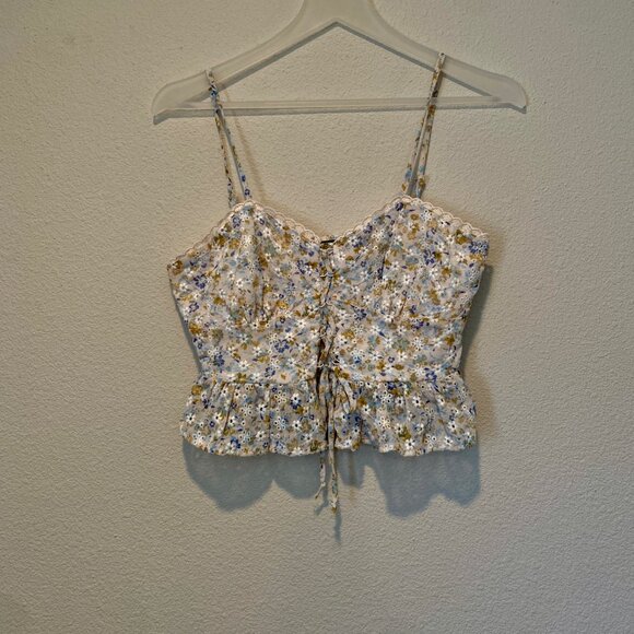 Cottagecore‎ Floral Lace-Up Corset Camisole Top XS Coquette Boho - Picture 1 of 6